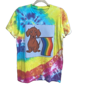 Handmade Rainbow Spiral Tie Dye Shirt Dachshund Pride Flag Size Medium Unisex